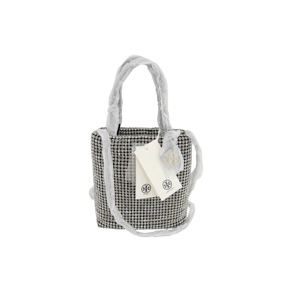 TORY BURCH Night Owl Crystal Embellished Mini Tote in Silver